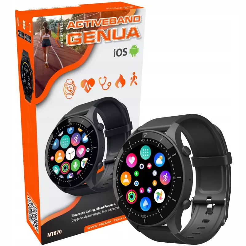 Smartwatch MEDIA-TECH MT870 — touchscreen IPS da 1,3 inch (3,3 cm), cassa da 51 mm, Bluetooth, nero