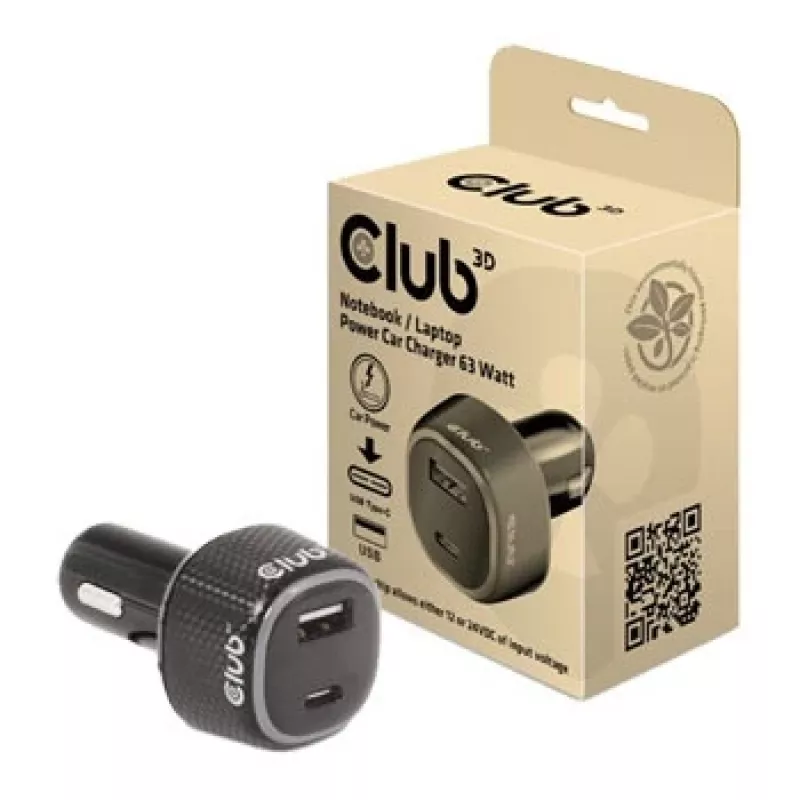 Caricabatterie da auto per notebook/laptop CLUB3D 63 Watt, auto, accendisigari, 24 V, nero