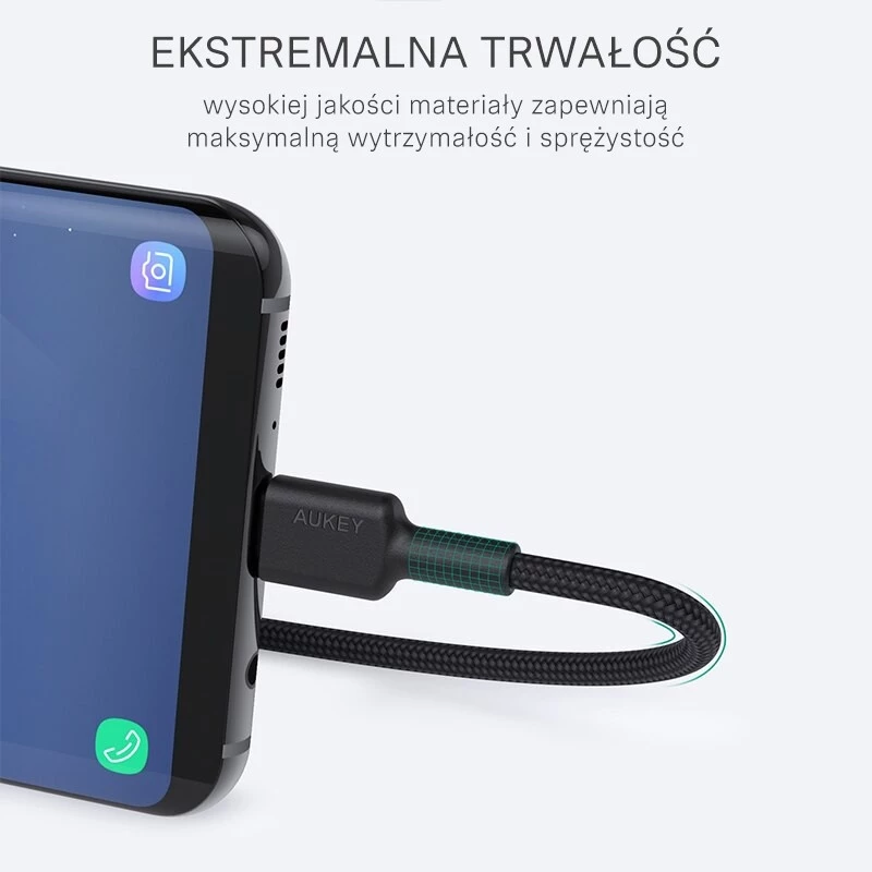 Aukey CB-CA2 OEM cavo da USB-C a USB-A, rivestimento in nylon intrecciato, 2 m, nero