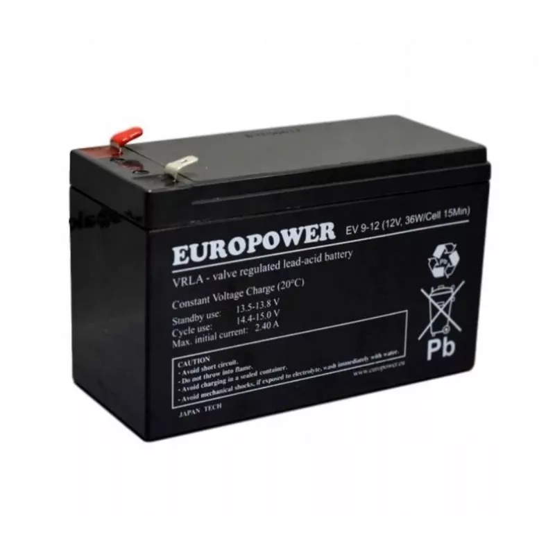 Batteria sigillata al piombo-acido europower EV 12-9 — 12 V 9 Ah per UPS e gruppi di continuità