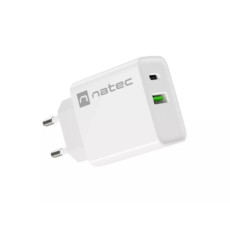 Caricabatterie rapido da parete NATEC RIBERA 12V 20W USB-C PD 3.0 + USB-A Samsung AFC bianco