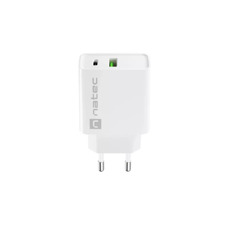 Caricabatterie rapido da parete NATEC RIBERA 12V 20W USB-C PD 3.0 + USB-A Samsung AFC bianco