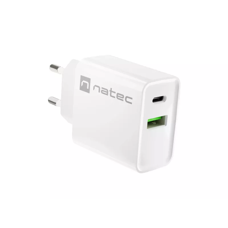 Caricabatterie rapido da parete NATEC RIBERA 12V 20W USB-C PD 3.0 + USB-A Samsung AFC bianco