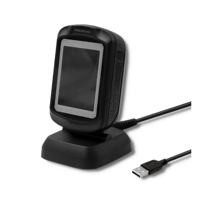 Lettore di codici a barre fisso 1D/2D QOLTEC 50864, sensore LED, USB (con cavo), nero, 145×85×80 mm