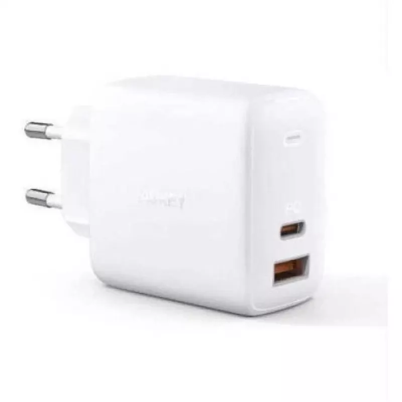 Caricabatterie da parete Aukey PA-B3 bianco GaN 65W USB-C / USB-A caricabatterie rapido