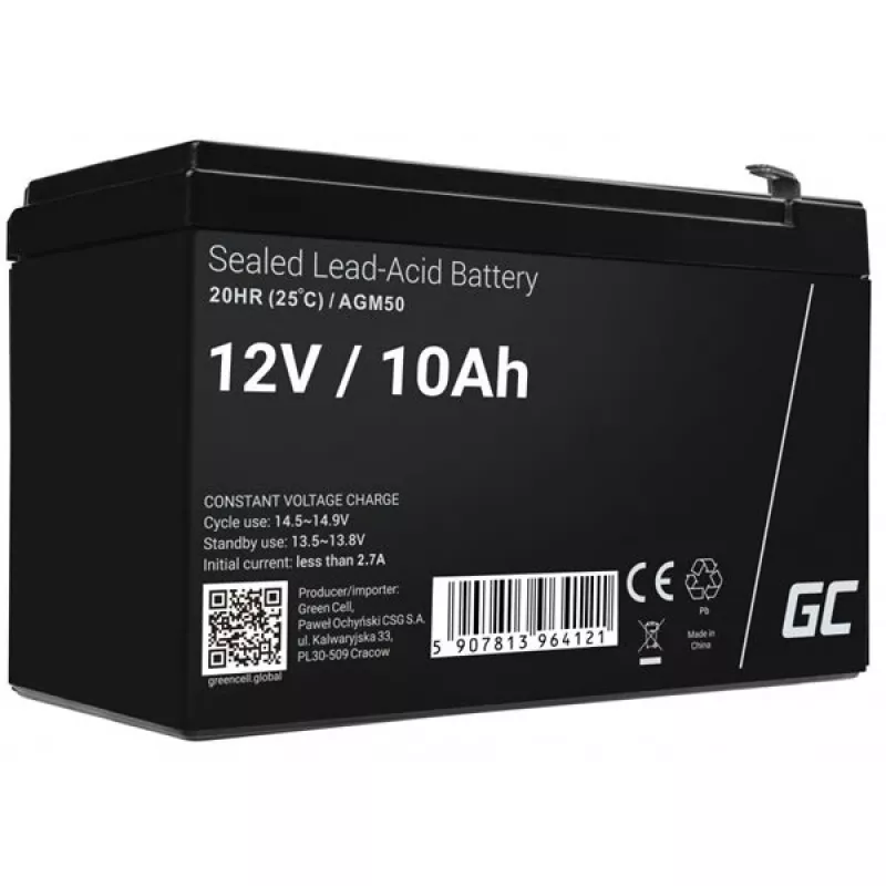Batteria per UPS Green Cell AGM50 12 V 10 Ah VRLA AGM, 65×151×95 mm, 2,45 kg, nero