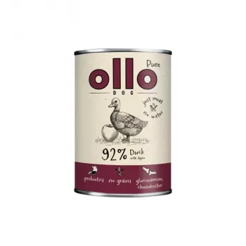 Cibo umido per cani OLLO Pure Duck with Apple 850 g — Alimento completo per cani adulti in busta, senza cereali e soia