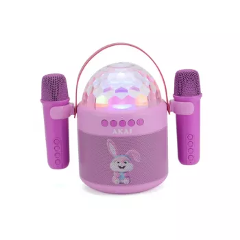 AKAI JoyBox Kids set karaoke con Bluetooth, USB, MicroSD, AUX, radio FM, luci RGB, effetto voce, microfono con cavo, batteria ricaricabile 1200mAh, 5W RMS
