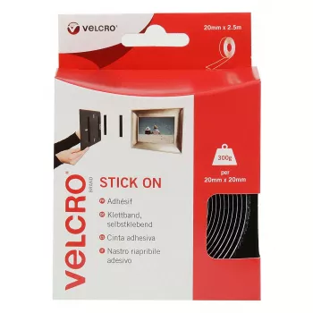 Nastro a strappo autoadesivo VELCRO VEL-EC60215, 20 mm x 2,5 m, Nero