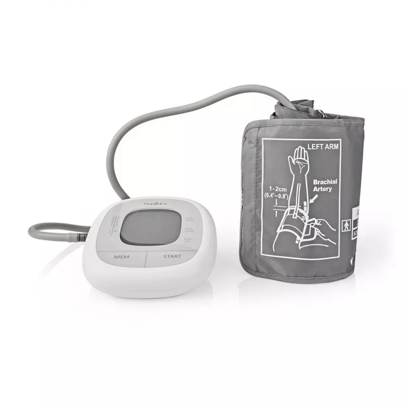 Nedis HCBL400WT Misuratore di pressione sanguigna, braccio, display LCD, bracciale 22-42 cm, bianco
