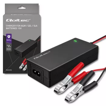 Qoltec Caricabatterie automatico AGM GEL STD 12V 4A 48W LED cavo 1,8m