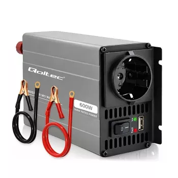 Qoltec Inverter a onda sinusoidale modificata 12V a 230V 300/600W USB compatibile con LiFePO4 GEL AGM