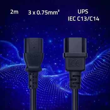 QOLTEC cavo di alimentazione IEC C13 C14 3x0,75mm² rame puro 1,8m nero