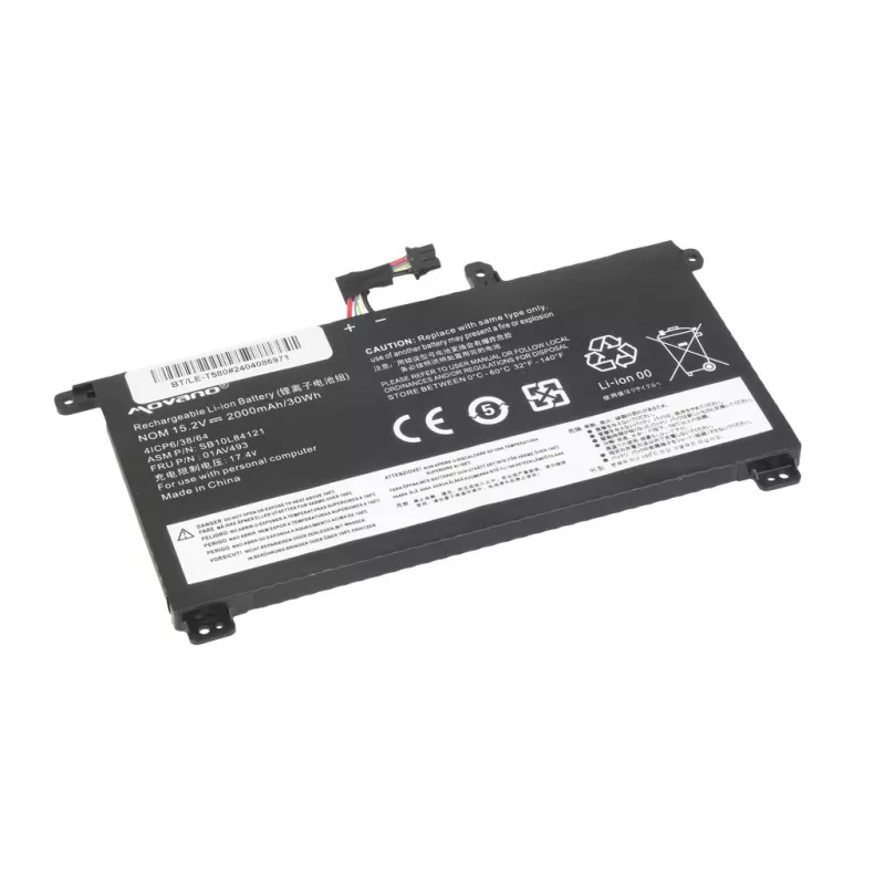 Batteria ricaricabile MOVANO 01AV493 per Lenovo ThinkPad T570 T580 P51S - 2000 mAh (30 Wh)