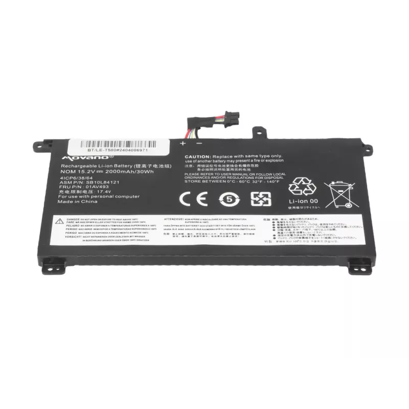 Batteria ricaricabile MOVANO 01AV493 per Lenovo ThinkPad T570 T580 P51S - 2000 mAh (30 Wh)