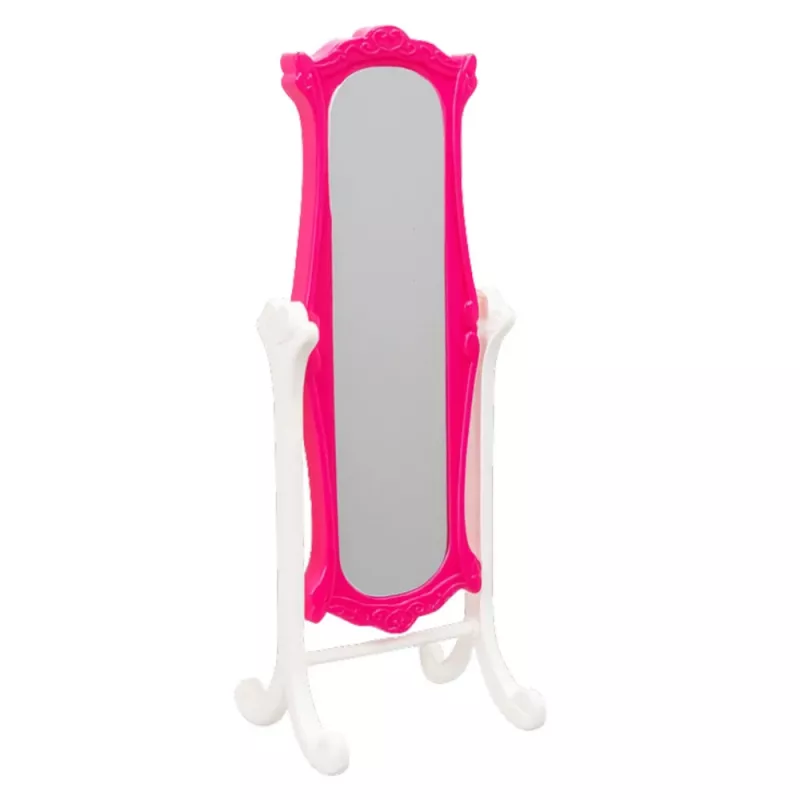 LEAN TOYS Set mobili per bambole armadio con specchio e appendini rosa