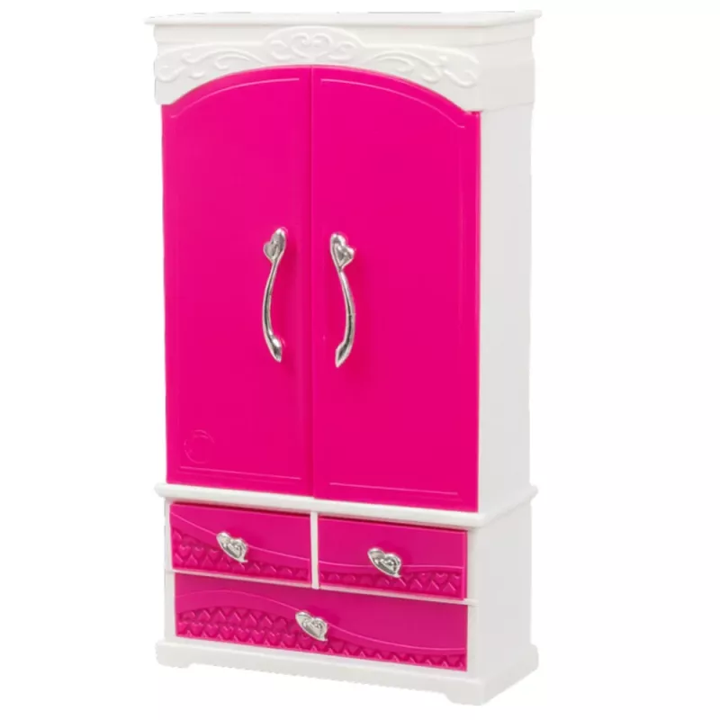LEAN TOYS Set mobili per bambole armadio con specchio e appendini rosa