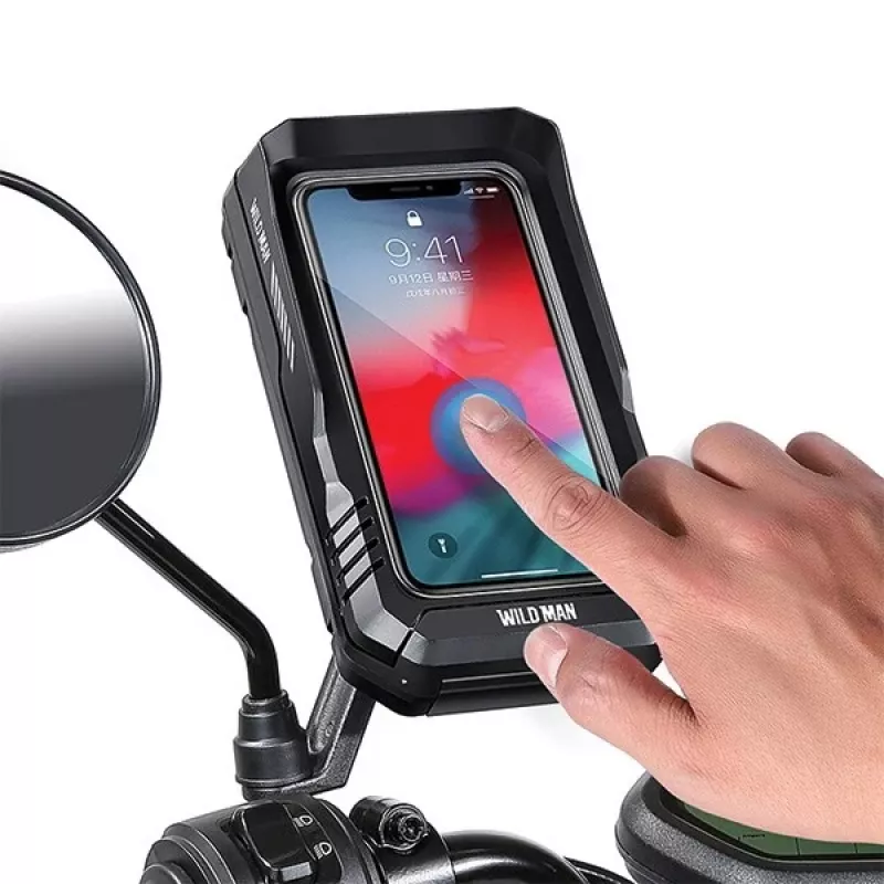 WILDMAN FK3 Borsa da telaio per bici con supporto per cellulare, nero