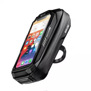 WILDMAN X3 borsa da manubrio per bici con supporto per smartphone, nero, guscio rigido, idrorepellente, fino a 6,7
