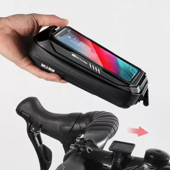 WILDMAN X3 borsa da manubrio per bici con supporto per smartphone, nero, guscio rigido, idrorepellente, fino a 6,7