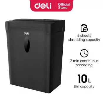 DELI ET014 Distruggidocumenti cross-cut, 10 fogli, sicurezza P-4, contenitore 21L, nero
