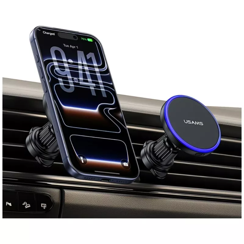 USAMS supporto magnetico per bocchette di aerazione per smartphone, rotazione 360°, nero