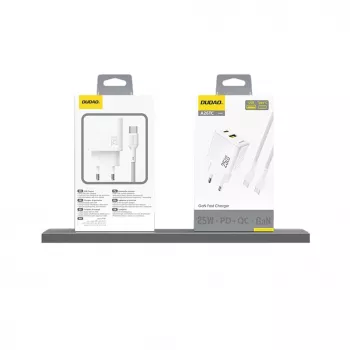 Dudao A26TEU GaN 25W USB-C USB-A caricabatterie da parete bianco