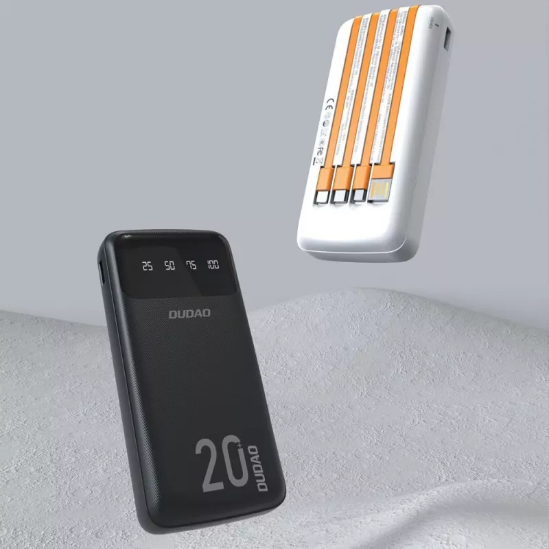 Powerbank Dudao K6Pro+ 20000mAh con 4 cavi integrati USB-C Micro USB Lightning USB-A ingresso nero