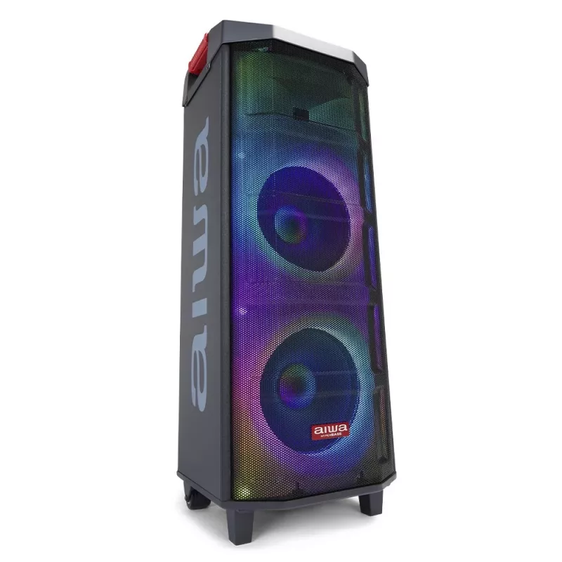 AIWA Power Audio Speaker KBTUS-710MKII 700W diffusore per feste portatile con Bluetooth, USB, SD, AUX, radio FM, luci LED, manico a trolley, ruote, telecomando, microfono