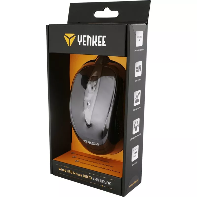 YENKEE YMS 1025 BK QUITO Mouse USB con cavo, ottico, 1000 DPI, 4 tasti, nero