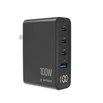 GEMBIRD caricabatterie rapido GaN 4x USB 100W nero