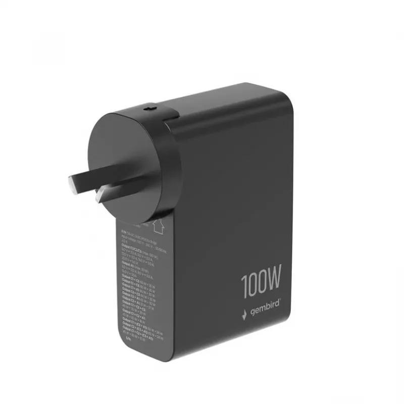 GEMBIRD caricabatterie rapido GaN 4x USB 100W nero
