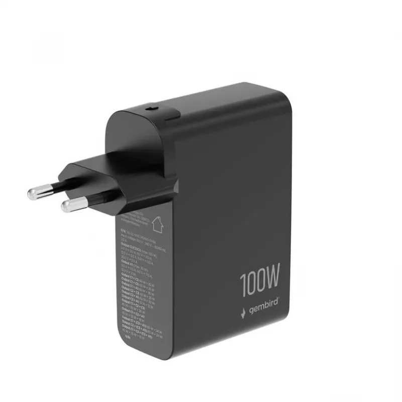 GEMBIRD caricabatterie rapido GaN 4x USB 100W nero