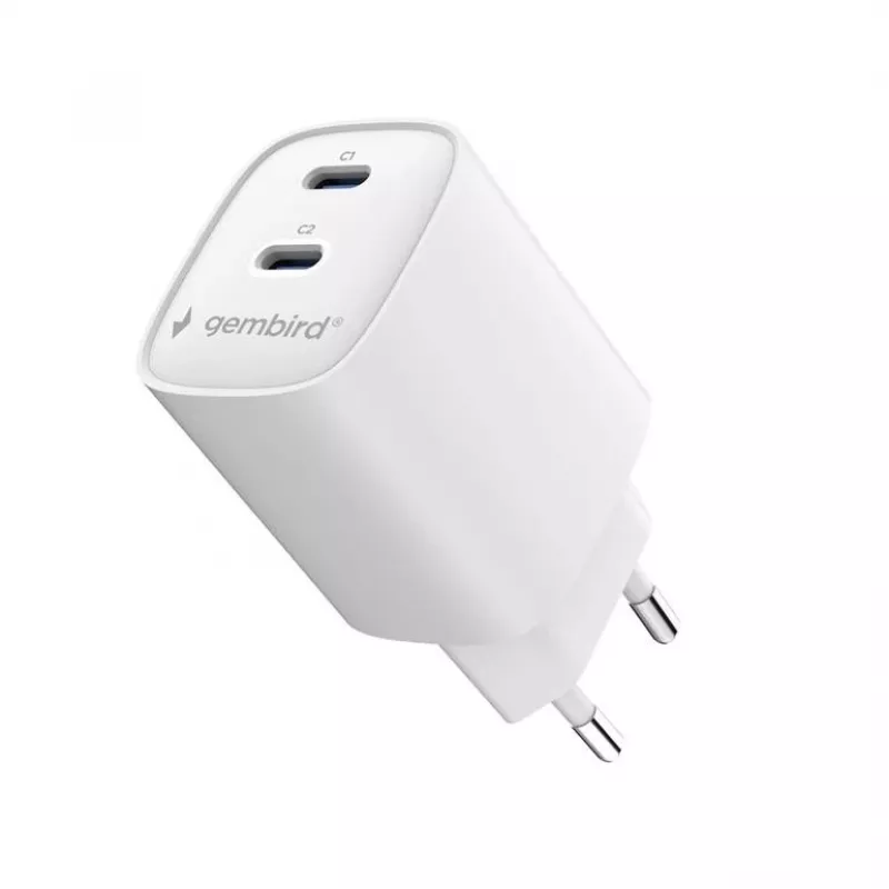 Gembird TA-UC-2C-PD45-01-W caricabatterie da parete USB-C doppia porta 45W bianco