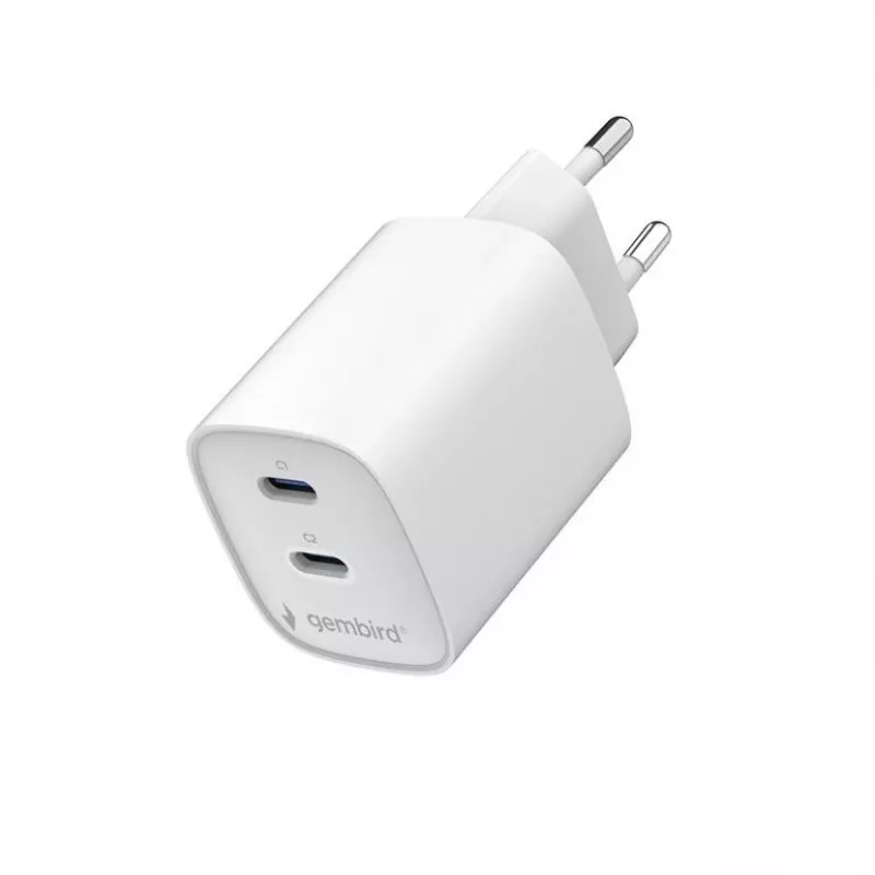 Gembird TA-UC-2C-PD45-01-W caricabatterie da parete USB-C doppia porta 45W bianco