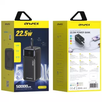 AWEI PA-106 power bank 50000mAh 22.5W PD 3xUSB-C nero