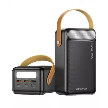 AWEI PA-82 power bank 60000mAh 65W PD 2xUSB-A/USB-C nero