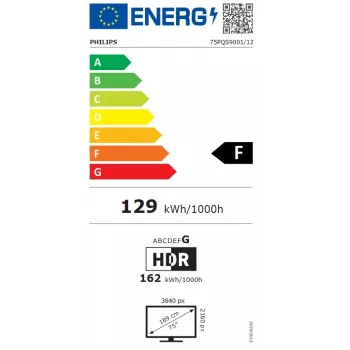 Philips 75PQS9001/12 TV QLED 4K Ultra HD 75 inch Google con Ambilight su 3 lati, MiniLED, 120Hz, Dolby Vision e Atmos, VRR, ALLM, FreeSync Premium, compatibile G-Sync, 4x HDMI 2.1, 2x USB, Wi-Fi, Bluetooth 5.0, DVB-T/T2/C/S/S2, grigio