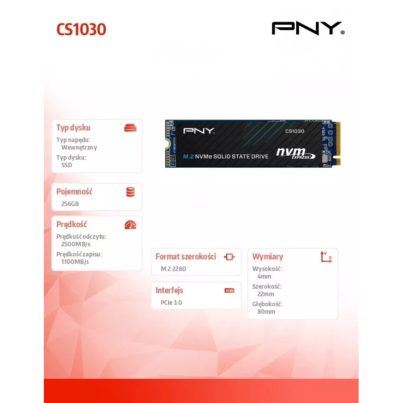 PNY CS1030 256GB M.2 2280 PCIe NVMe Gen3 x4 unità a stato solido interna (Bulk)