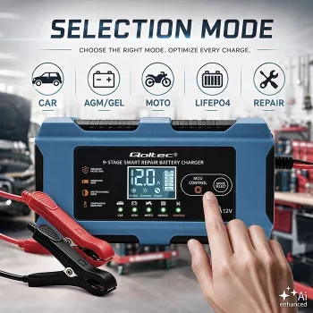 Qoltec 52669 caricabatterie intelligente 12V 6A con funzione riparazione per AGM GEL LiFePO4