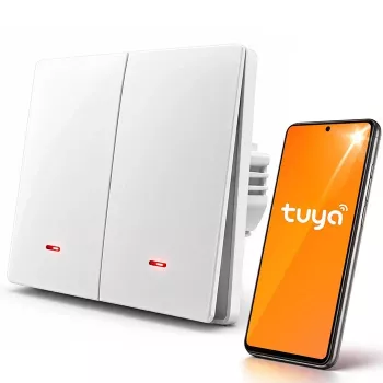 QOLTEC Smart Light Switch WiFi 2 vie timer Tuya bianco