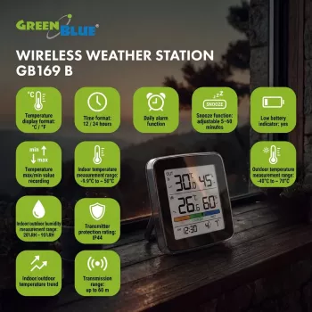 GREENBLUE GB169 B stazione meteo radio con display a colori e sensore esterno