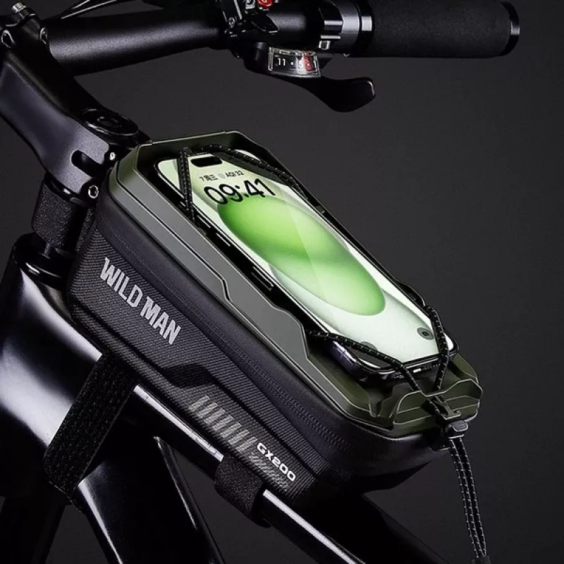 WILDMAN GX200 Borsa da telaio per bici con supporto telefono, Verde