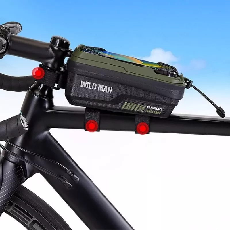 WILDMAN GX200 Borsa da telaio per bici con supporto telefono, Verde