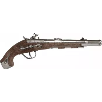 Pistola giocattolo pirata in metallo PULIO Gonher, metallo pressofuso e plastica, 8 colpi con capsule ad anello, nero/grigio con impugnatura marrone, da 8 anni