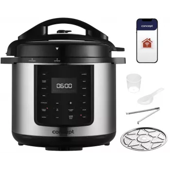 Multicooker CONCEPT CK8001, 5L, 900W, 10 programmi, LED, pentola in ceramica antiaderente, partenza ritardata, funzione mantieni caldo, nero/argento
