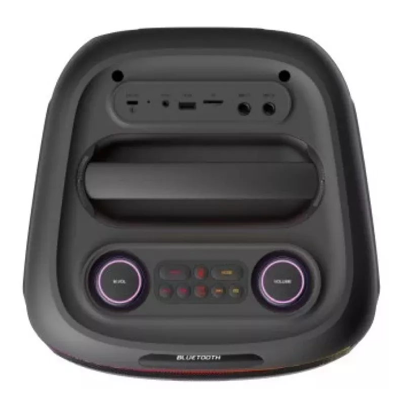 Denver BPS-270 altoparlante portatile per feste con Bluetooth, 400W PMPO, effetti luminosi LED, karaoke, radio FM, USB/SD/AUX, ingresso microfono, nero