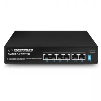 ESPERANZA Switch PoE+ Gigabit 6 porte 65W GOLIATH (4 porte PoE+, 2 uplink, 12 Gbps, metallo senza ventola)