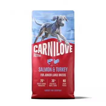 CARNILOVE ACTIVE cibo secco per cani con salmone e tacchino per cuccioli di razze grandi 12 kg
