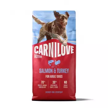 CARNILOVE ACTIVE crocchette per cani con salmone e tacchino per cani adulti di tutte le razze 12 kg